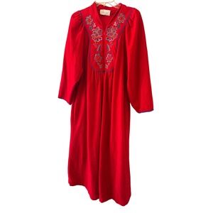 Vanity Fair Robe Red Velour Floral Embroidered House Dress 83-933 XL Petites